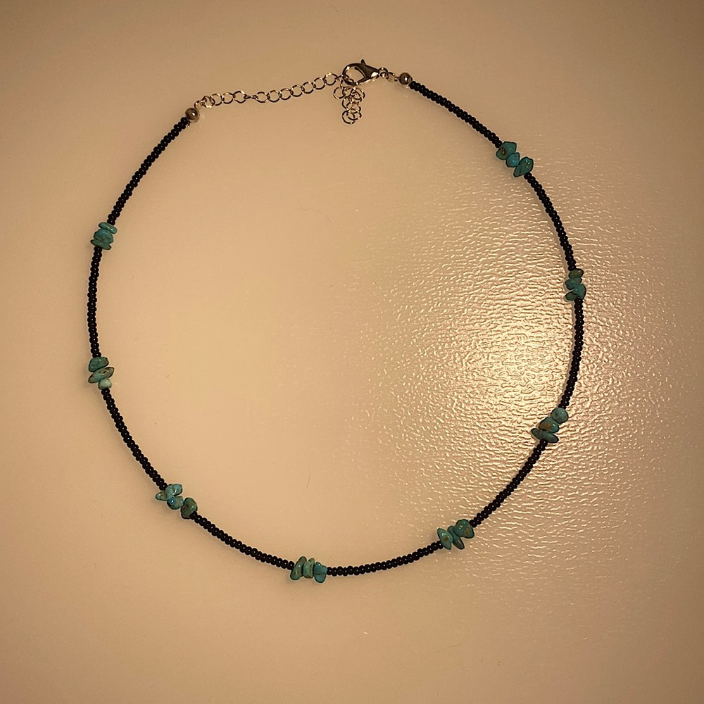 western black & turquoise beaded choker
